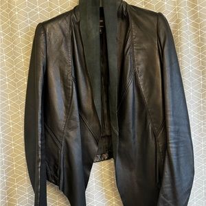 Danier leather blazer/jacket with flowy front, tear in one side (see photo)